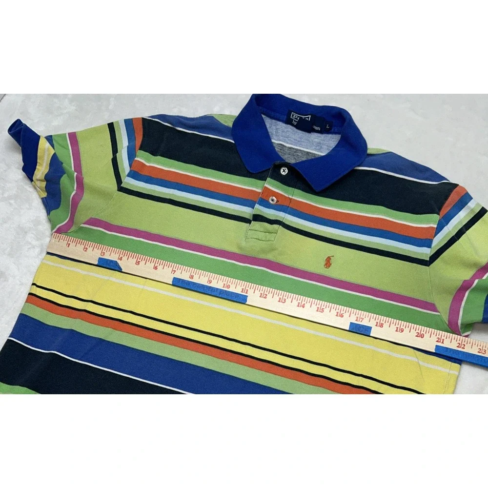 VTG 90's POLO Ralph Lauren Sz Large‎ Color Block Vibrant Knit Polo Shirt w/ Logo
